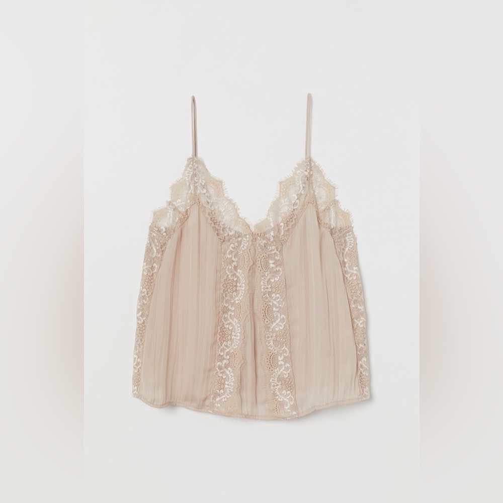 H&M airy‎ crinkled chiffon V-neck lace camisole Tank size small